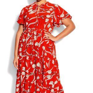 Loralette Plus Size Orange Happy Tier Print Short Sleeve Maxi Dress Size 18/20